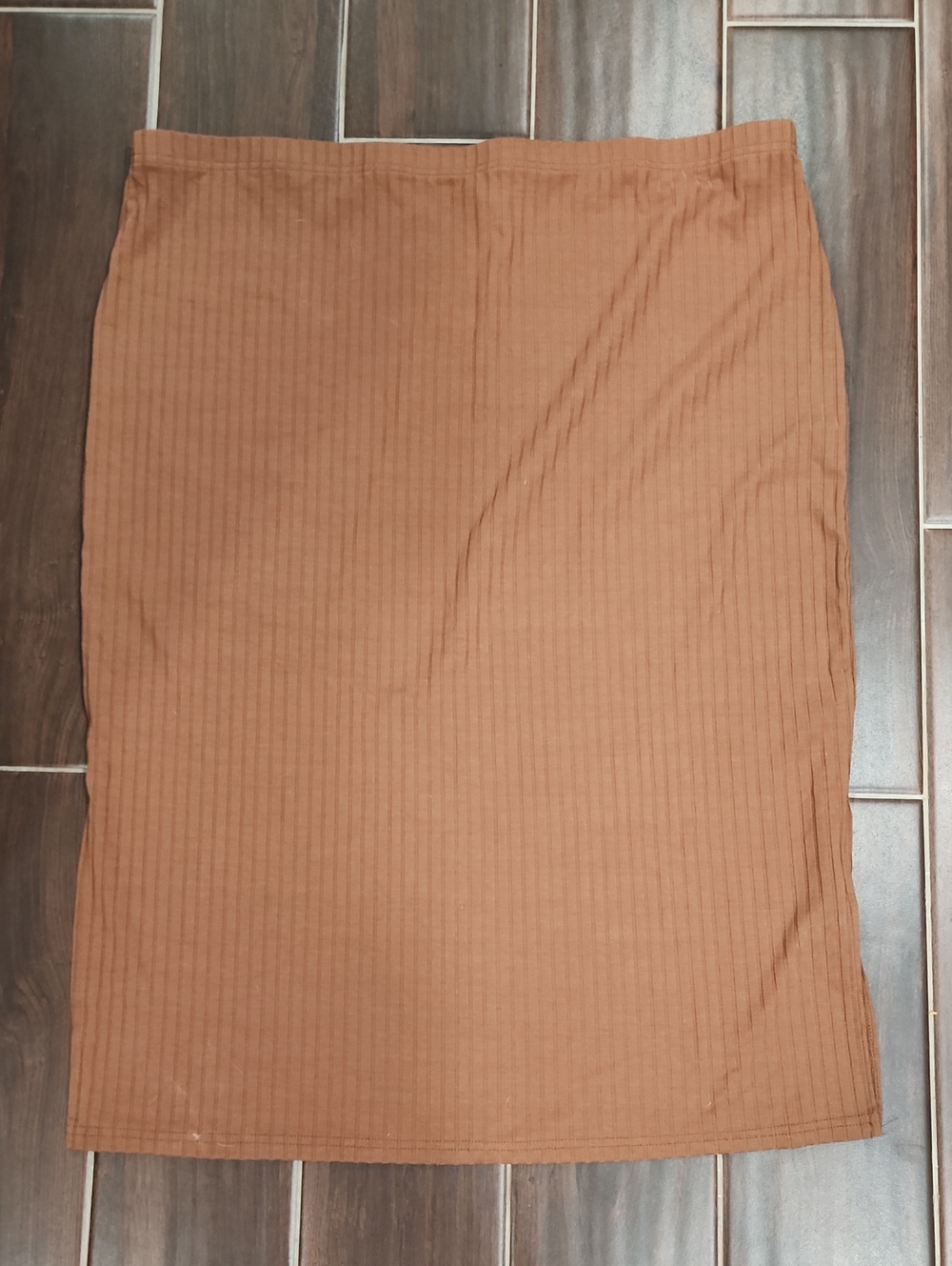 Shein CURVE Womens 4XL Brown Lightweight Ribbed Skirt Elastic Waist Side Slits